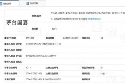 茅台申请“国宴”商标被法院驳回：对同行业其他经营者不公平